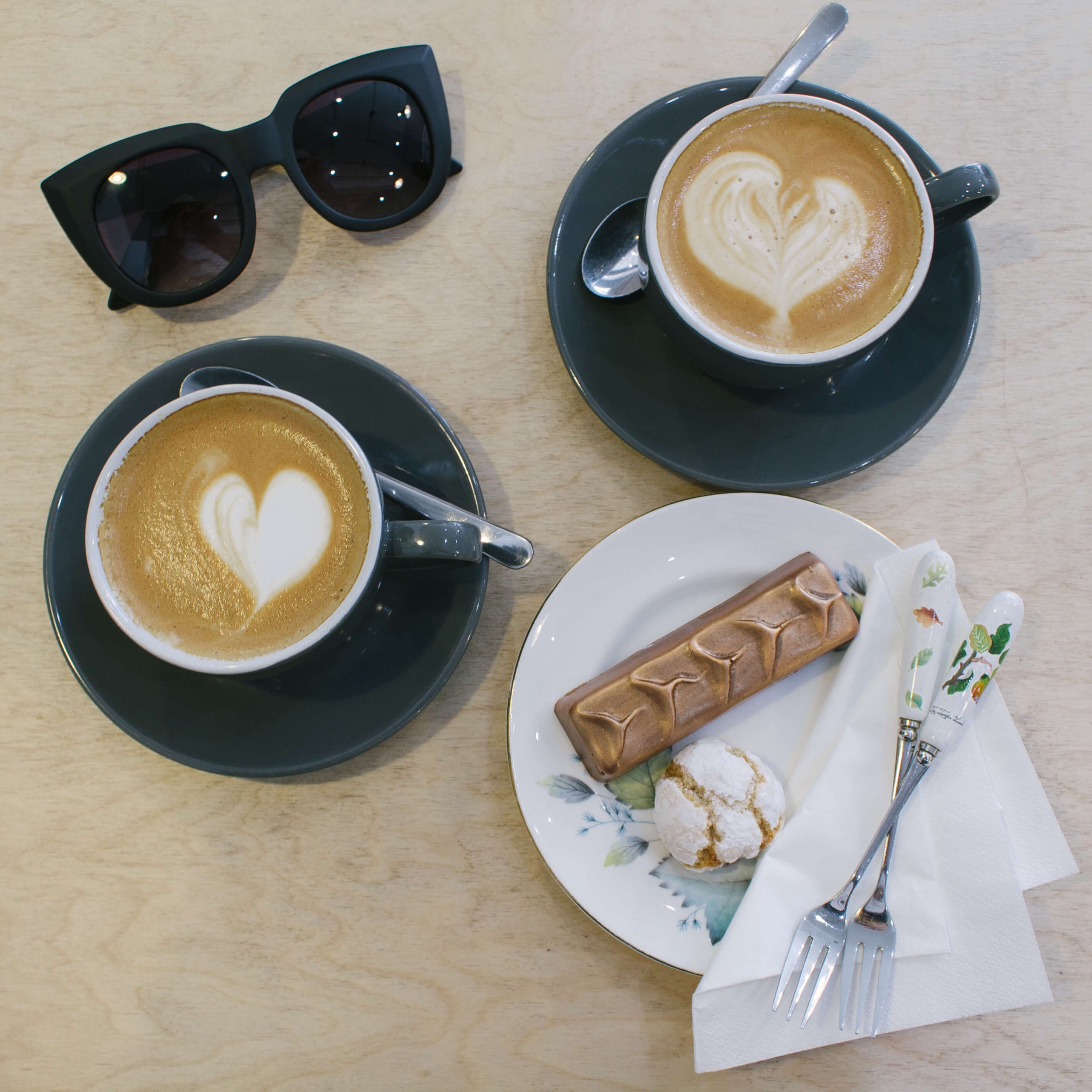 Flat lay of two coffees at the The Pastry Section