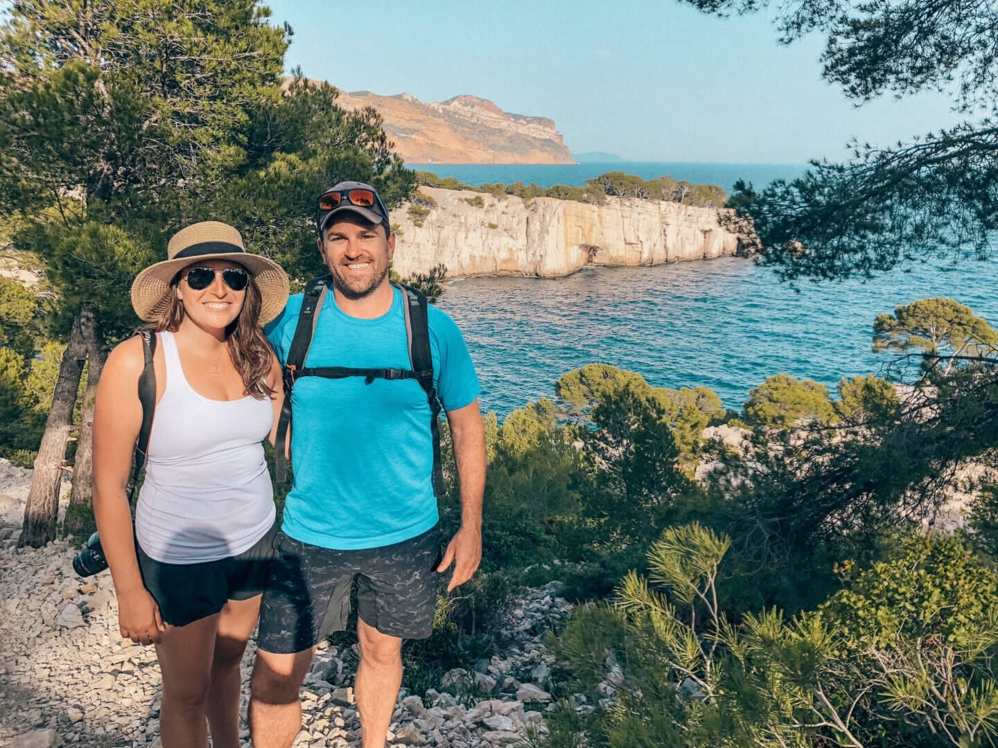 A couple hiking through Calanques National Park