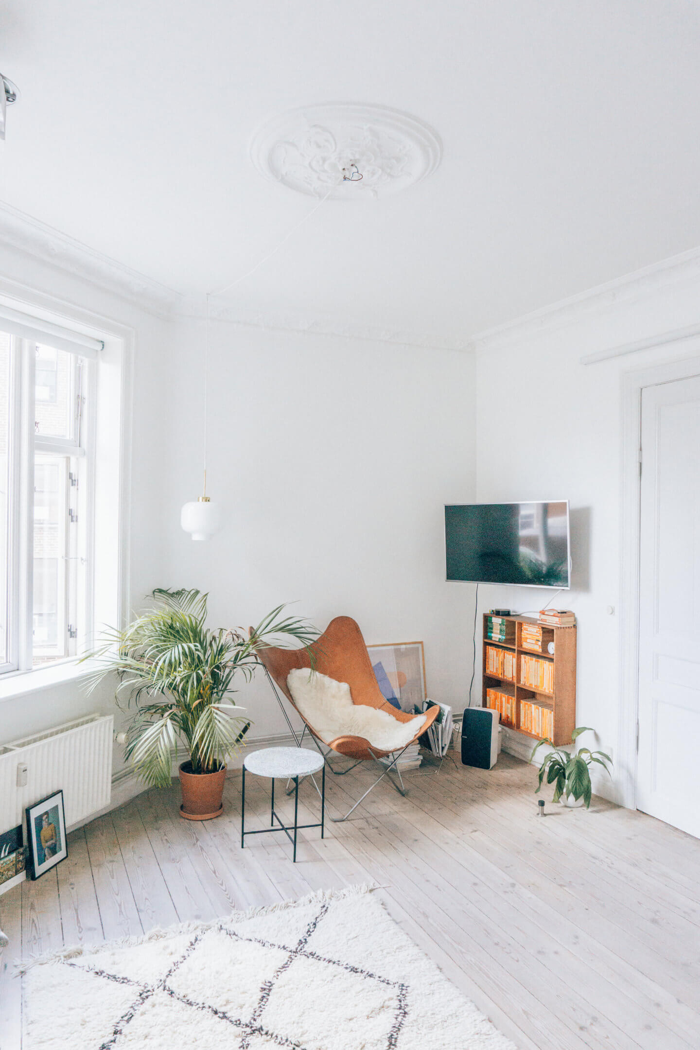 The living room of our Copenhagen Airbnb