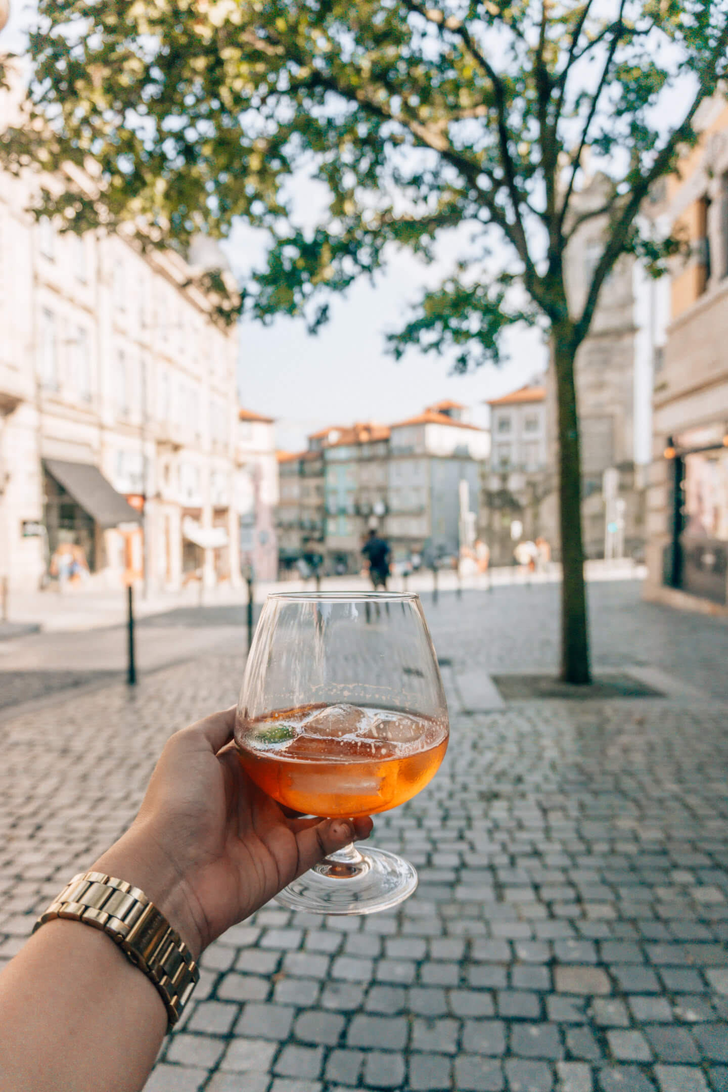 A hand holds a white port tonic from Portugal