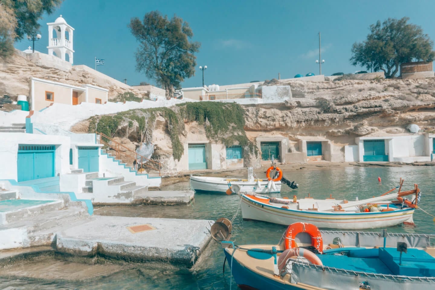 Boats and colourful boat hours in Mandrakia Fishing Village - Milos