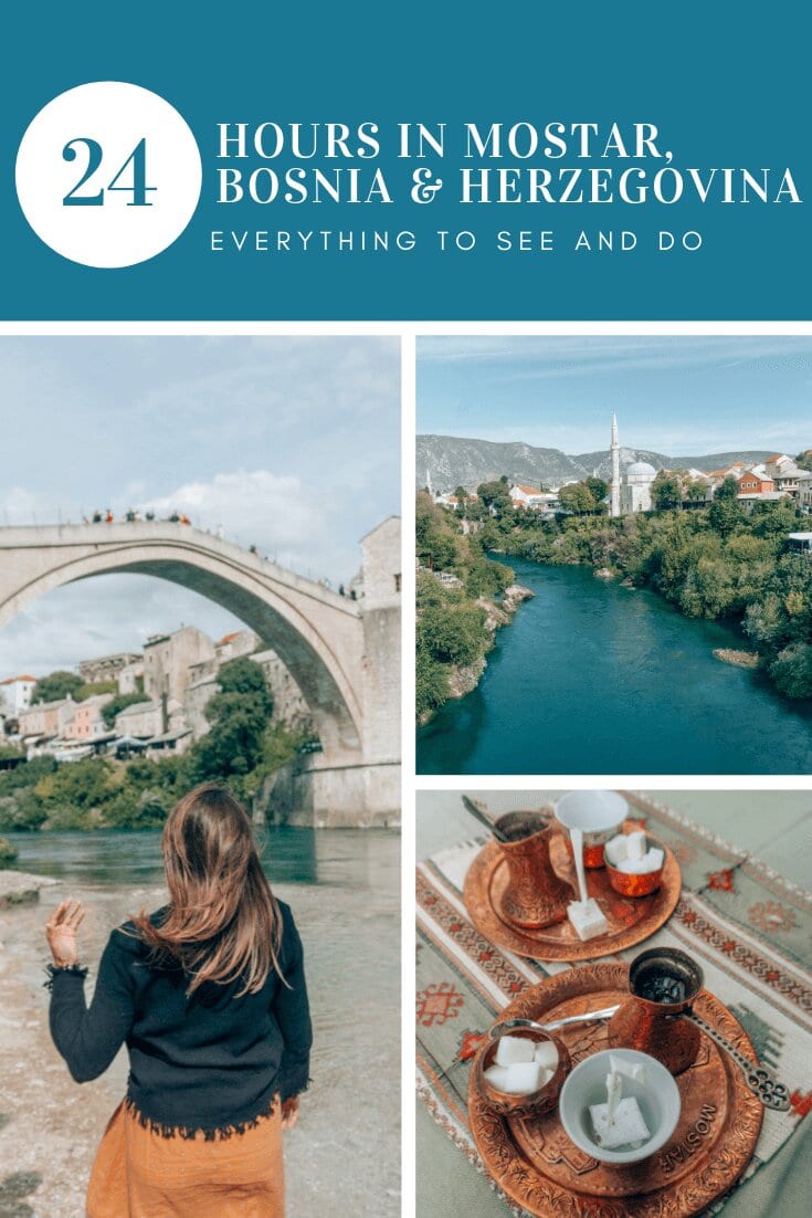 A travel guide for 24-hours in Mostar. Sharing where to stay, what to see, and where to eat. It also shares how to best learn about their history and recent war. If you are travelling through the Balkans, don't miss Mostar. #Balkans #Mostar #Bosnia #herzegovina #starimostbridge