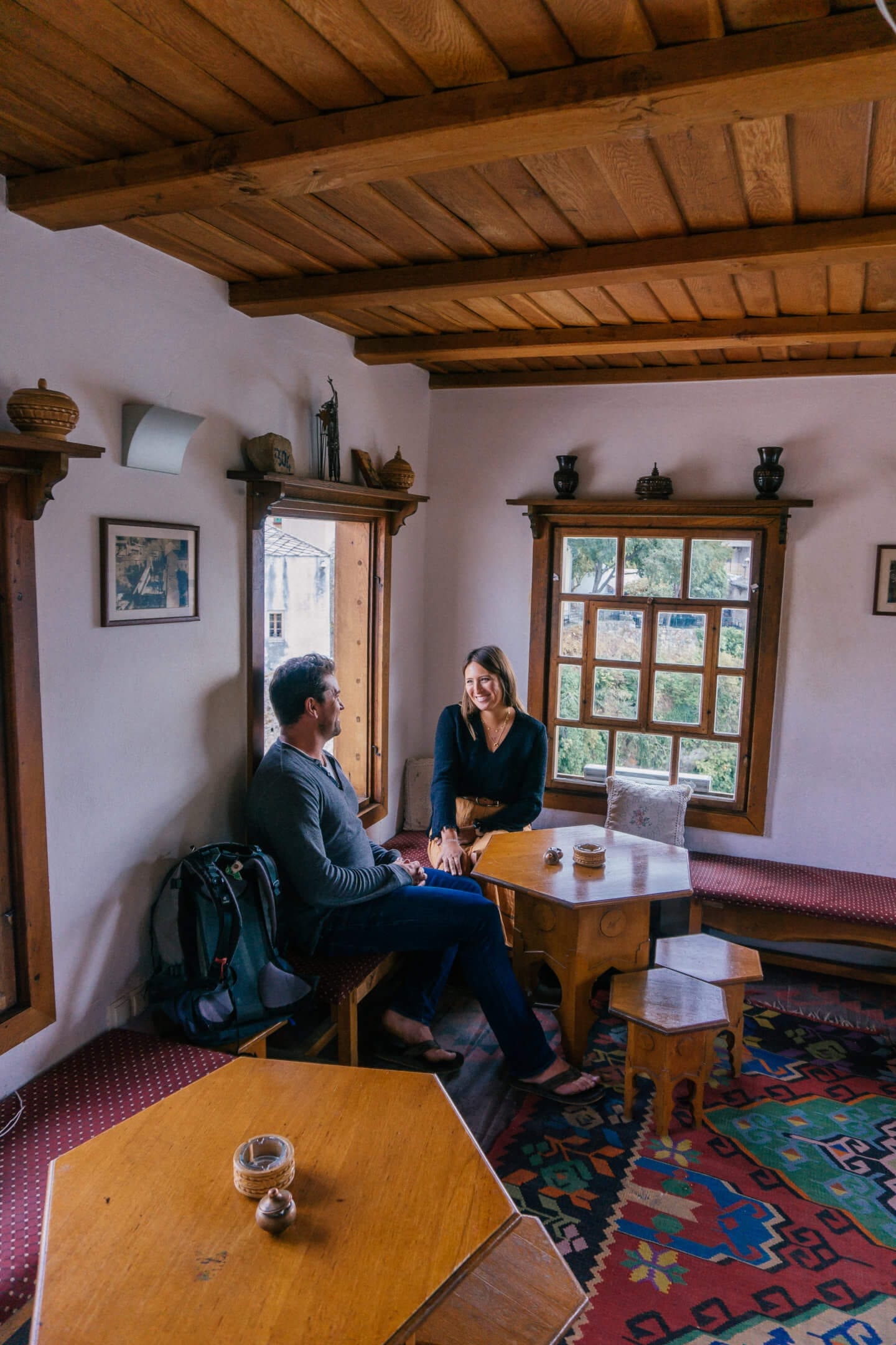 Couple enjoying coffee at Mostar Bridge Cafe