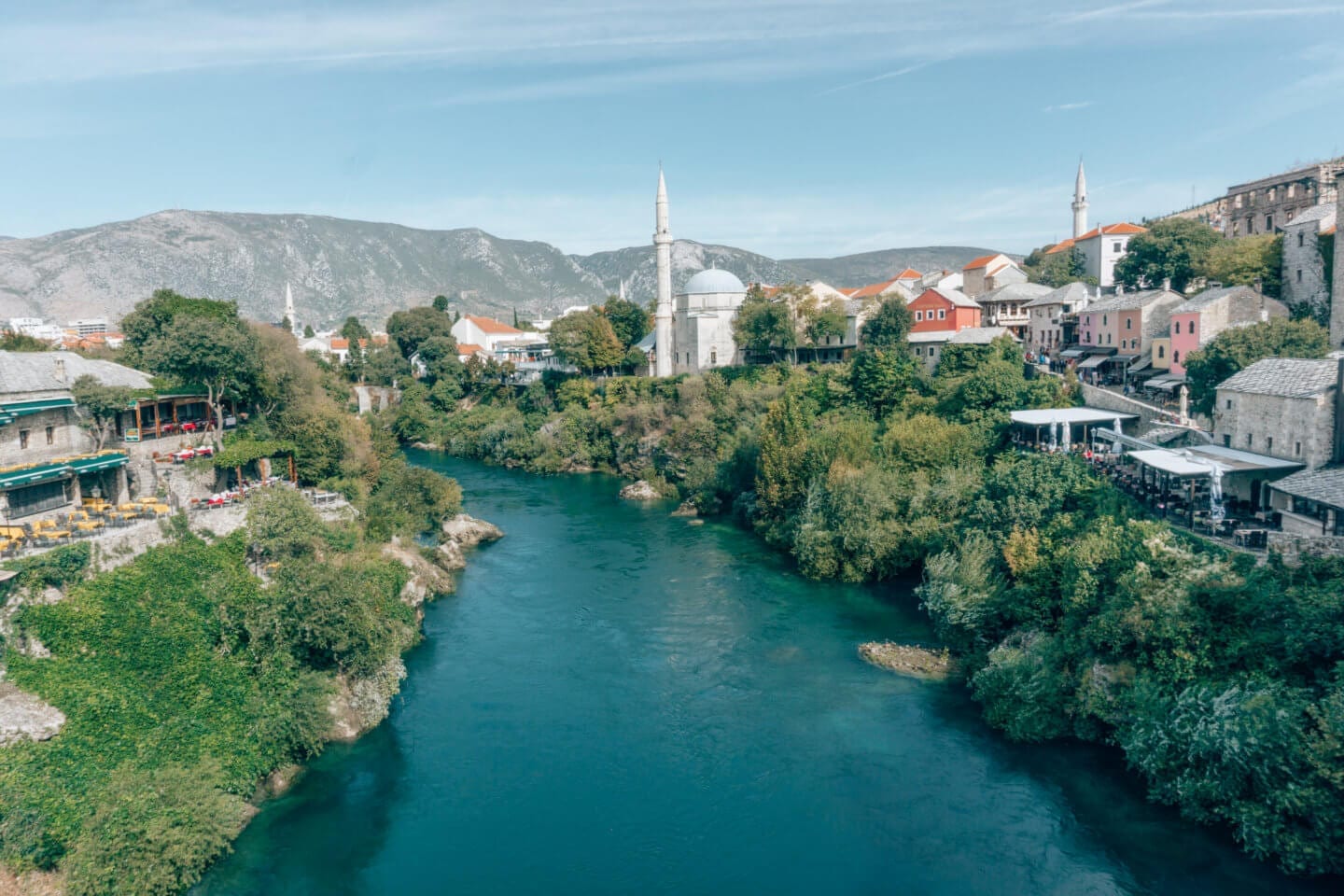 Landscape shot over the river of Mostar