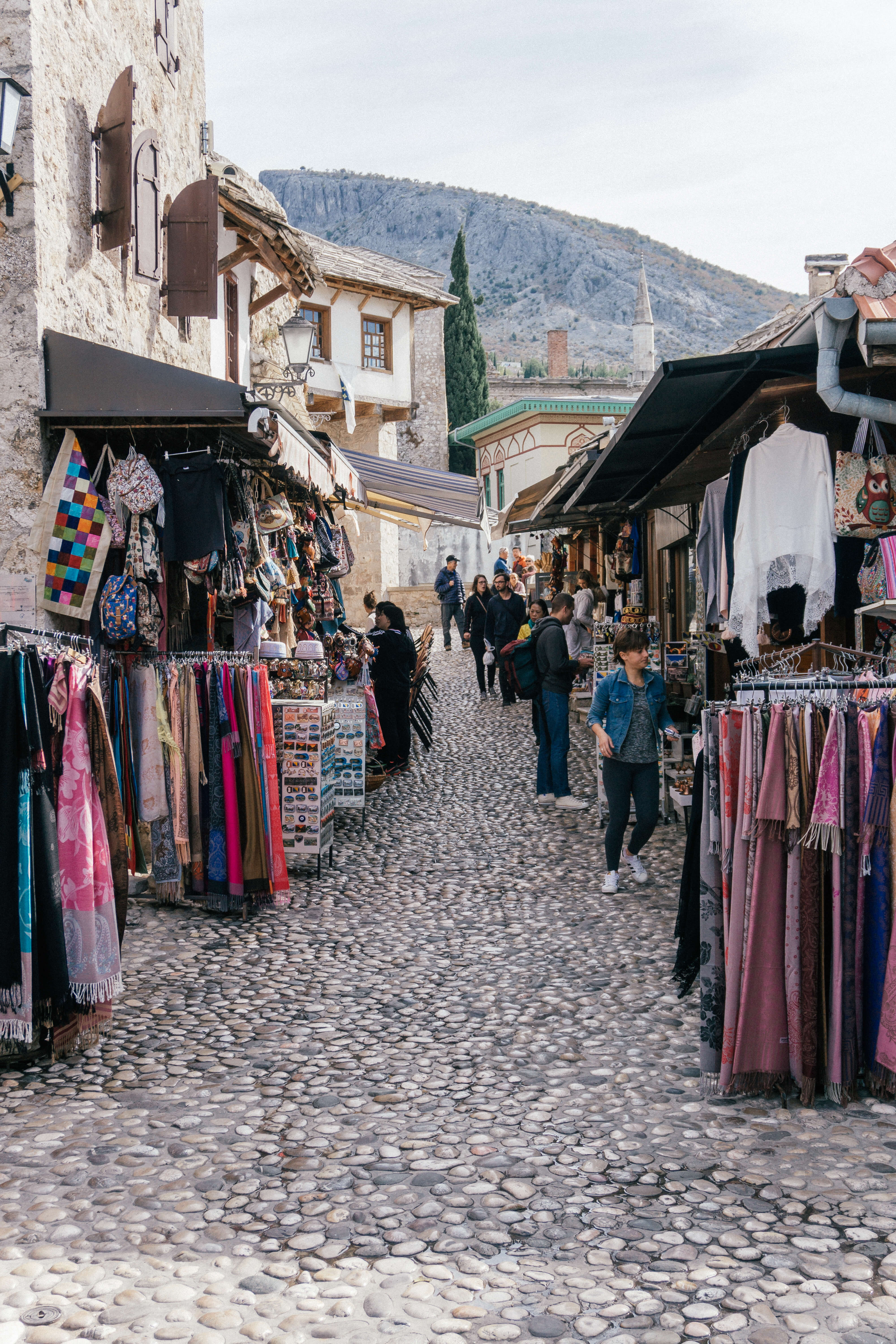 Scarf stalls in Mostar Turkish market