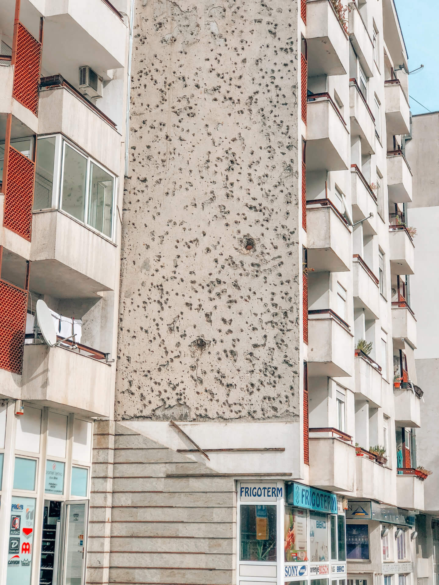 Bullet holes in building in Mostar