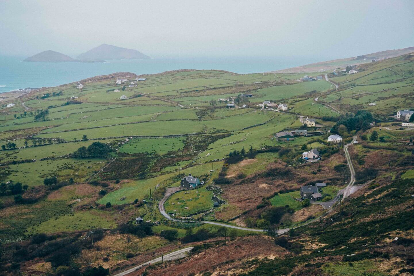 Rolling green hills on the Ring of Kerry in Ireland