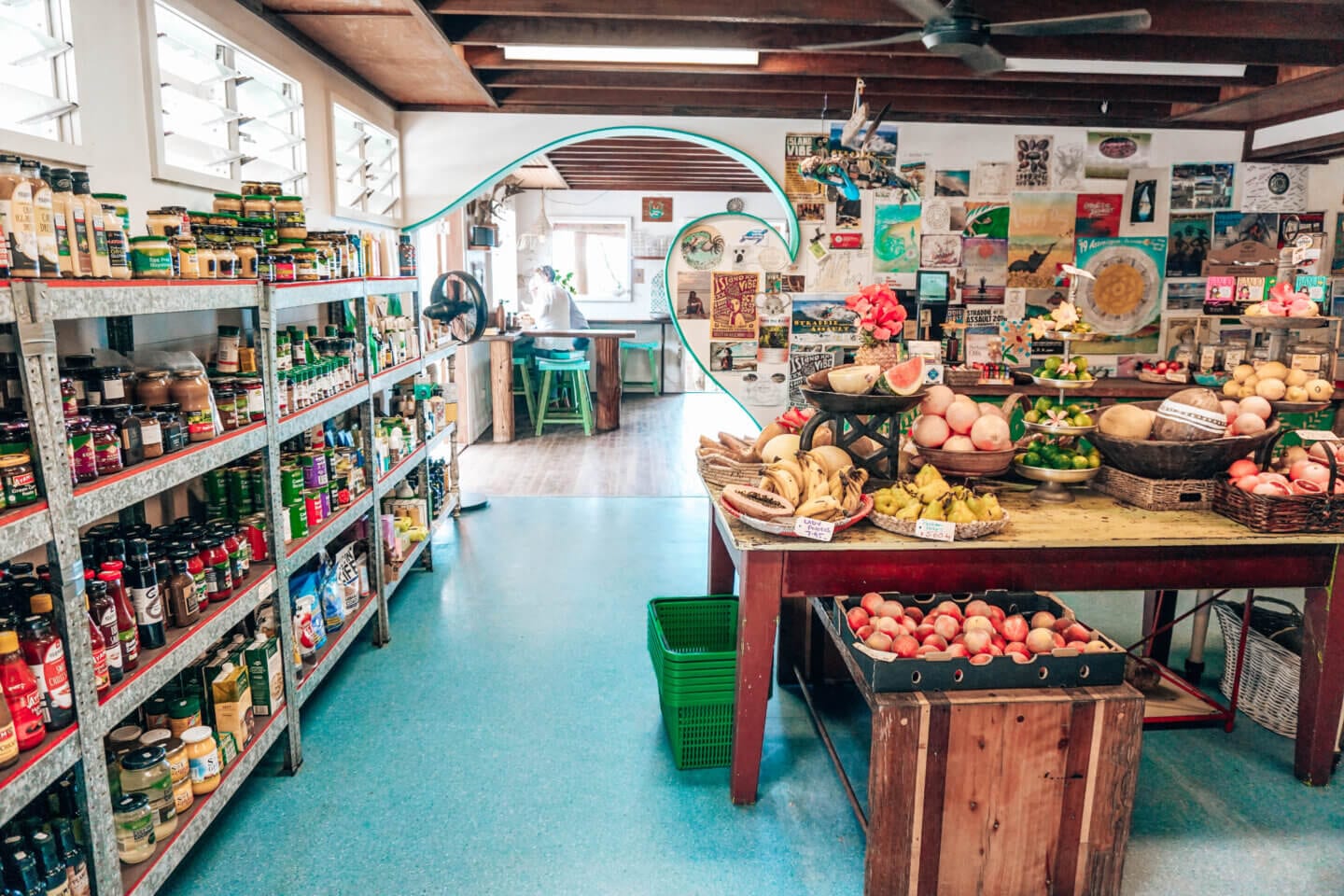 Inside Green Room Grocery store on Stradbroke Island