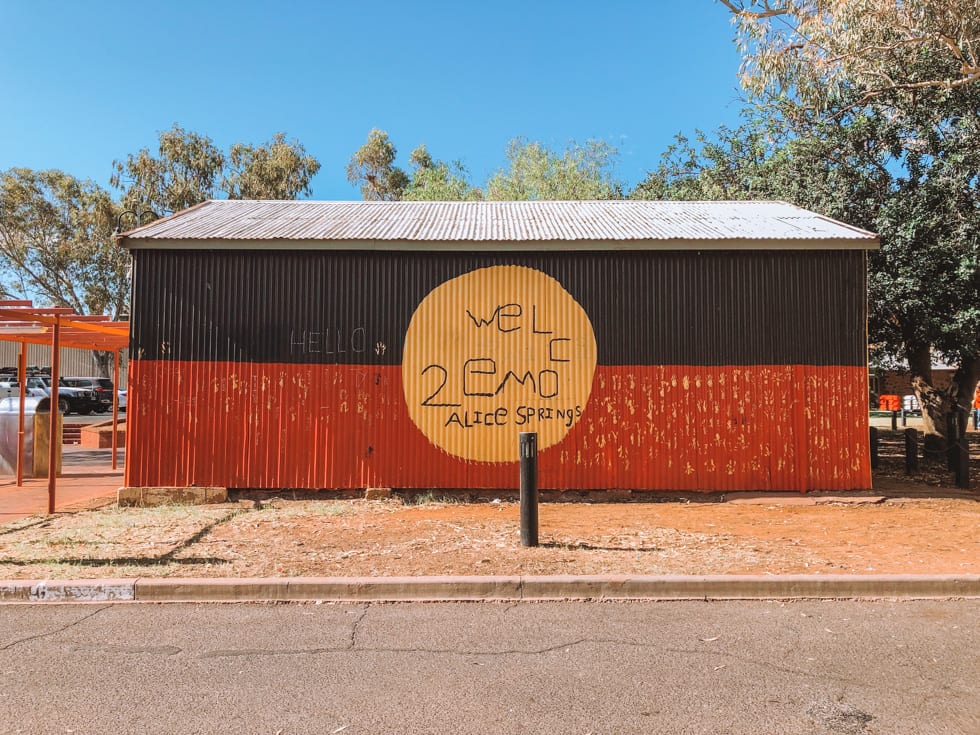 The Aboriginal flag street art in Alice Springs