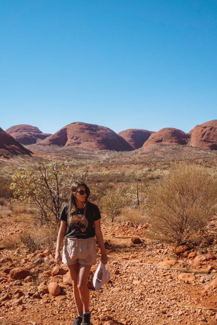 Girl doing the Valley of the Winds hike at Kata Tjuta