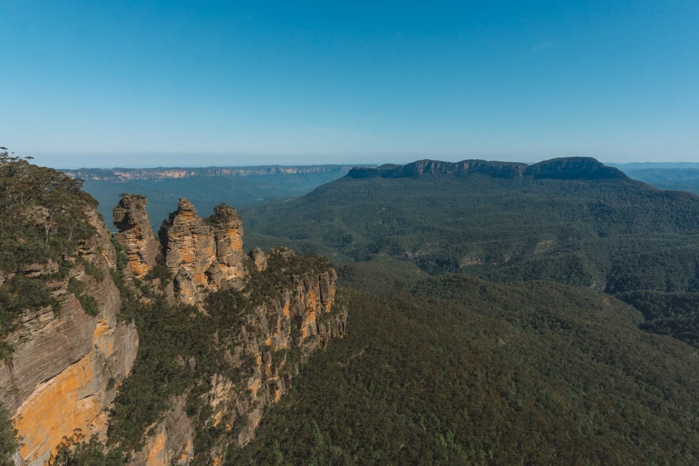 The view of the Three Sisters at Blue Mountains Australia at Echo Park during the day.