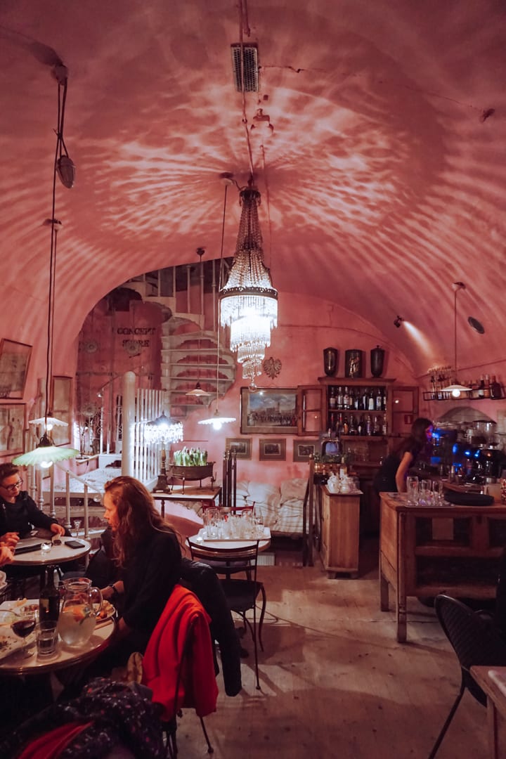 The moody lighting in Café Camelot in Old town, Krakow