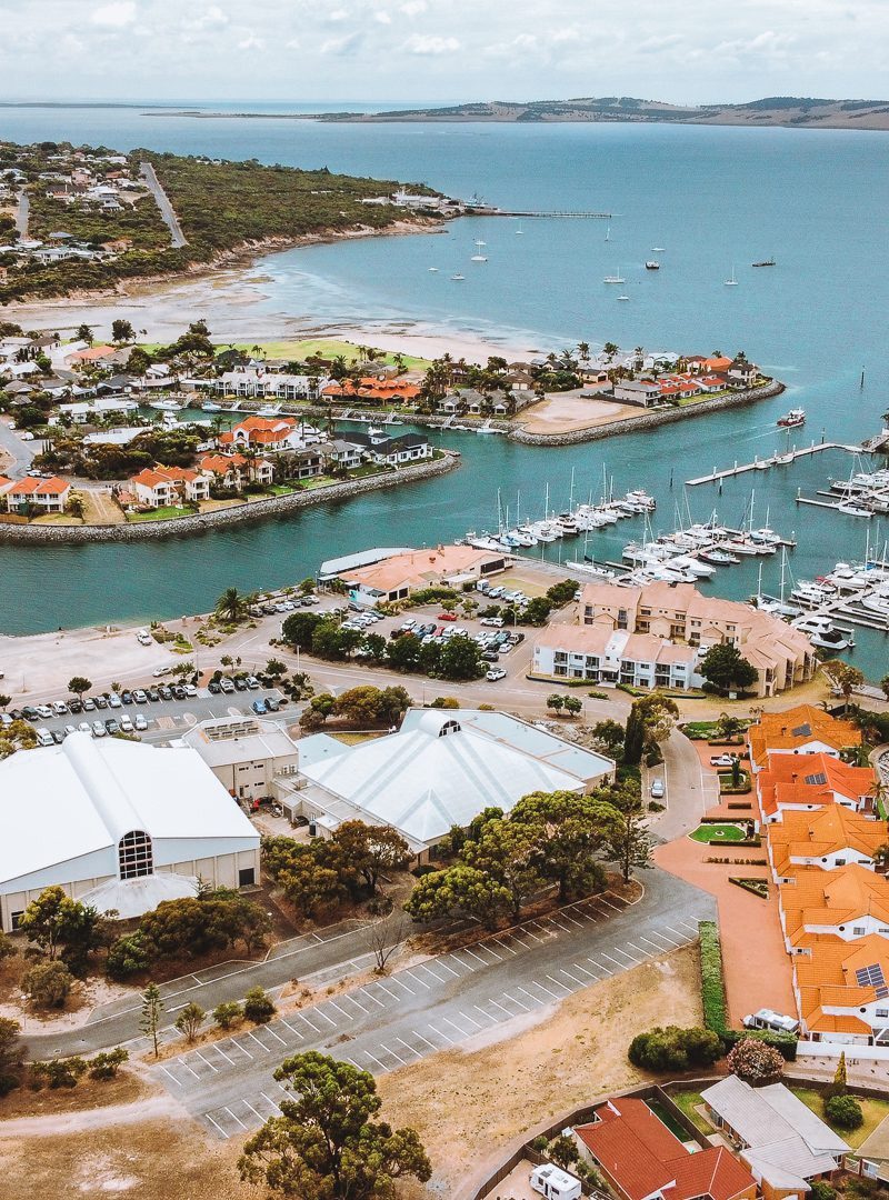 Houses and boats at the Port Lincoln Maria area from above