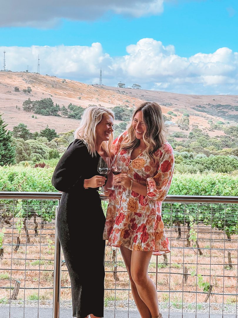 Two girls at Peter Teakle winery doing a wine tasting