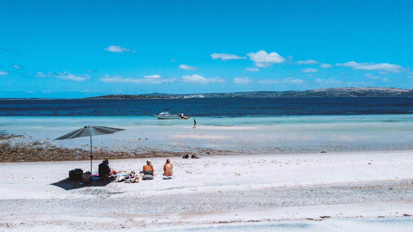 A family enjoy the beach all to themselves at Port Lincoln