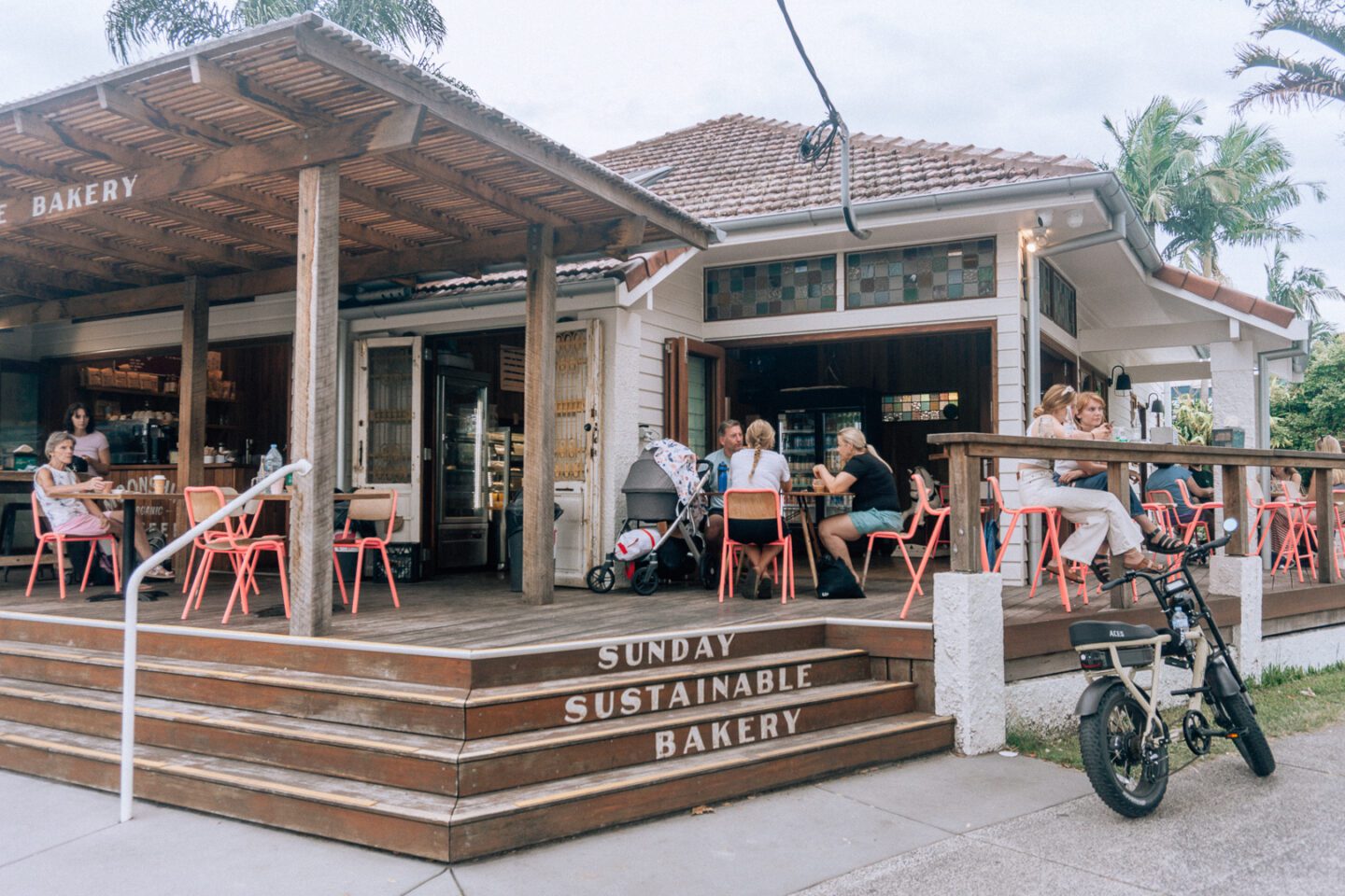 People sit out front of Sunday Sustainable Bakery is one of the best restaurants in Byron Bay