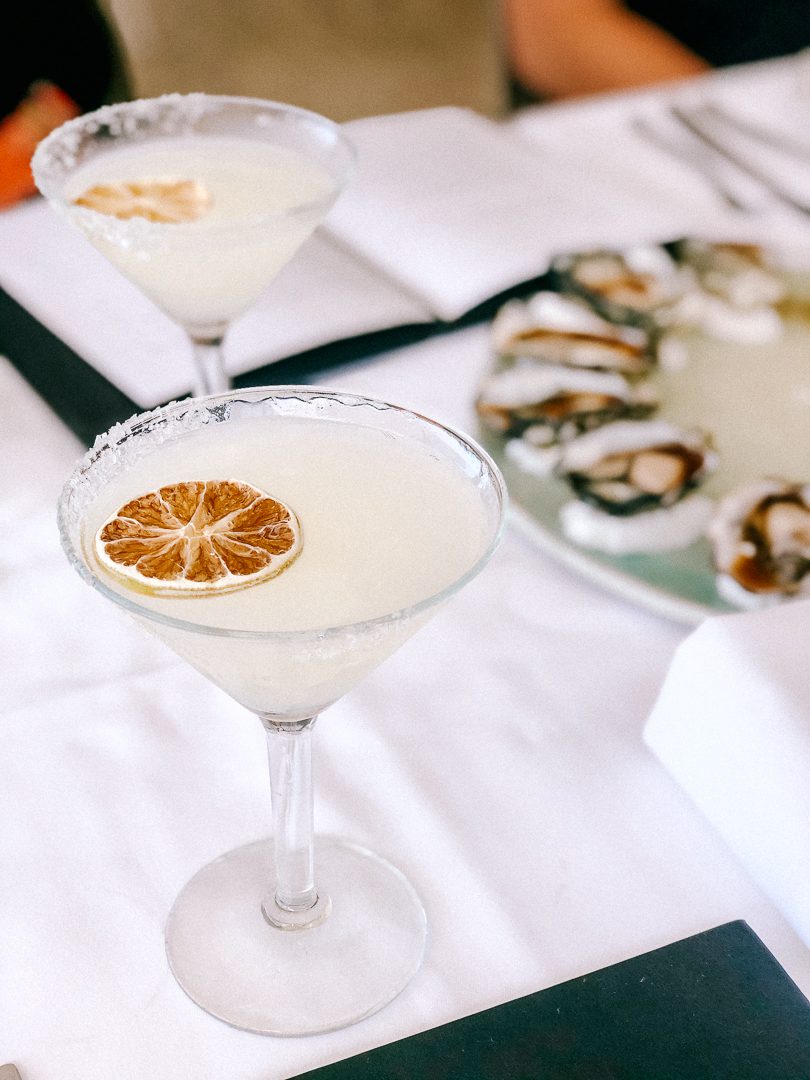 Two classic lime margaritas and a dozen oysters at the Beach Restaurant, one of the best restaurants in Byron Bay