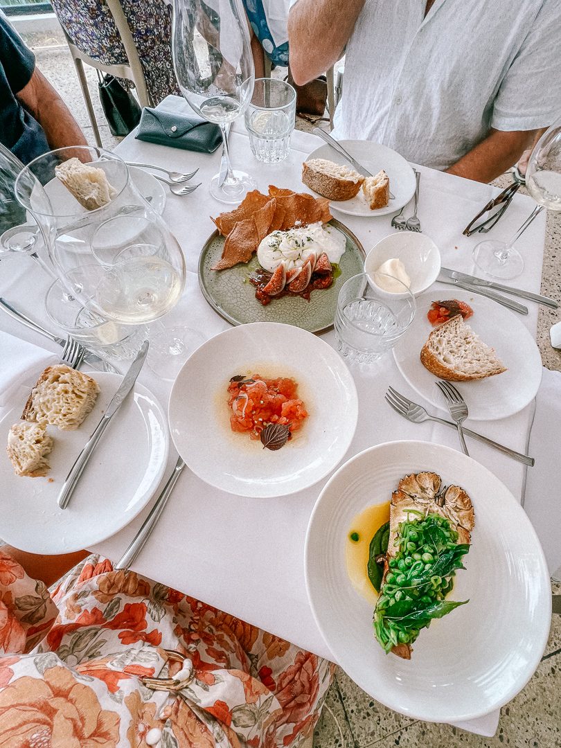 Looking down at a three delicious looking entries at The Beach, one of the best restaurants in Byron Bay