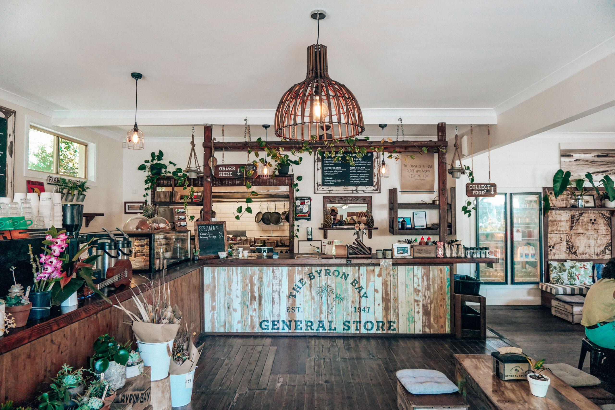 The rustic interiors of the General Store in Byron Bay
