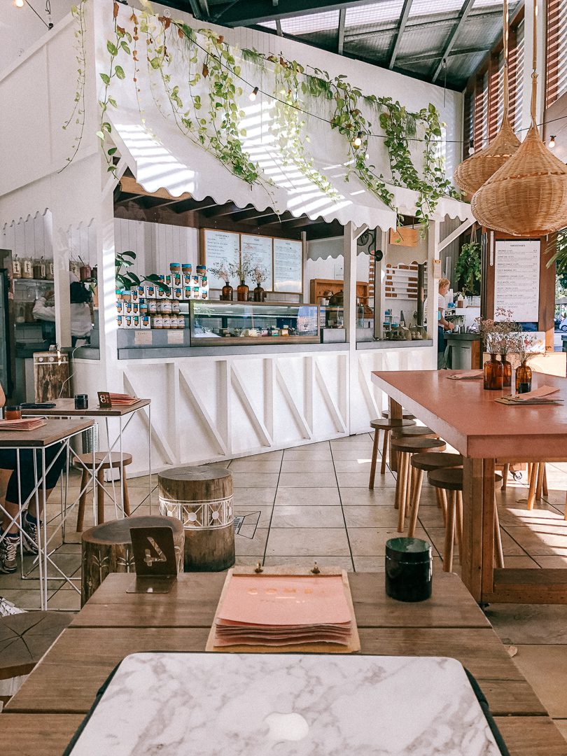 The beautiful and bright surf shack iteriors of Combi Cafe in Byron Bay