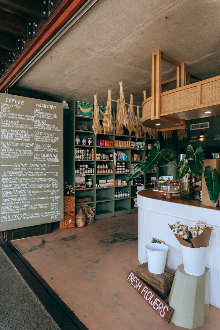 The menu and shop side of Vegabond in the Industrial area of Byron Bay