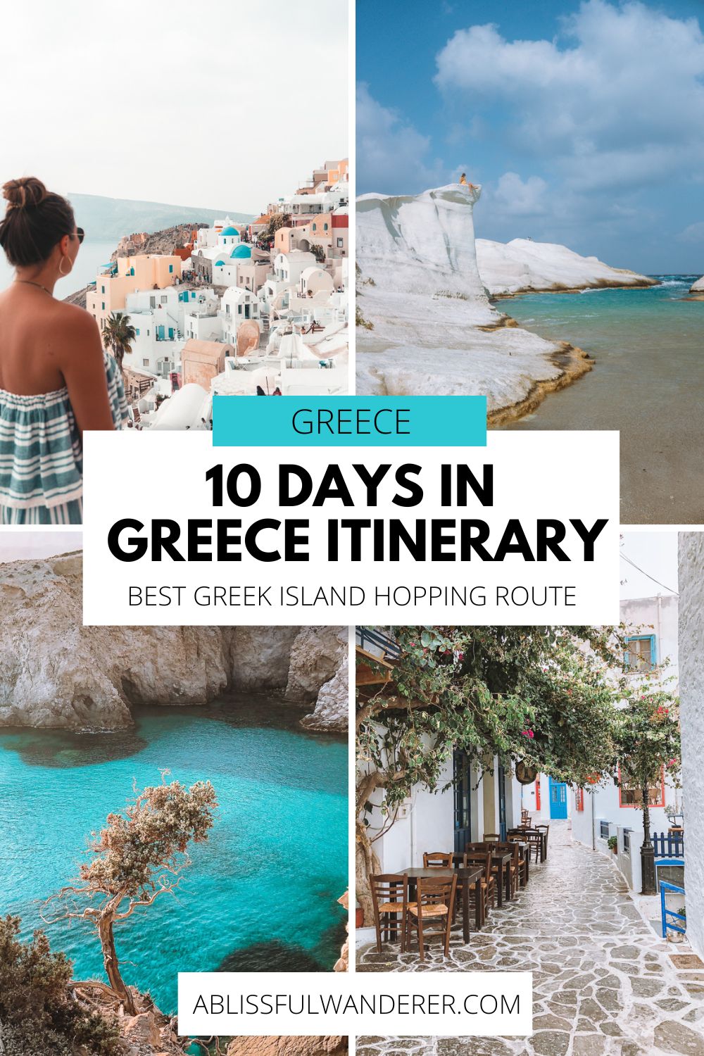 10 days in Greece Itinerary with 4 photos showcasing the highlights of Greece pin