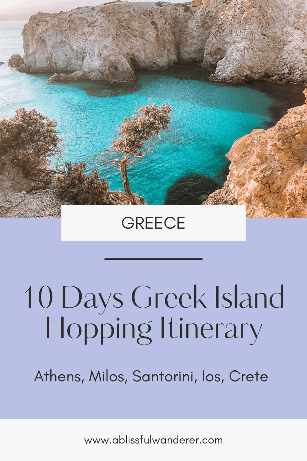 10 days in Greece Itinerary with a photo of the turquoise waters and dry cliffs in Milos, Greece pin