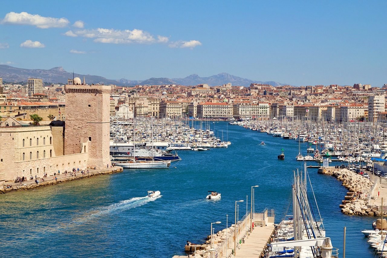 The skyline and old port of Marseille, on the Mediterranean coast in France
