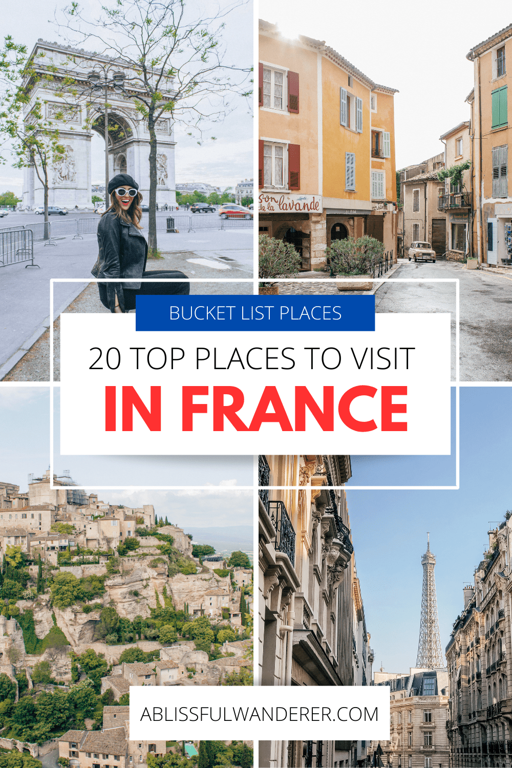 A pin image showcasing 4 top places to visit in France