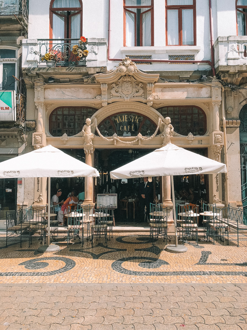 The beautiful and original 1920 exterior of the famous Majestic Cafe in Porto, Portugal