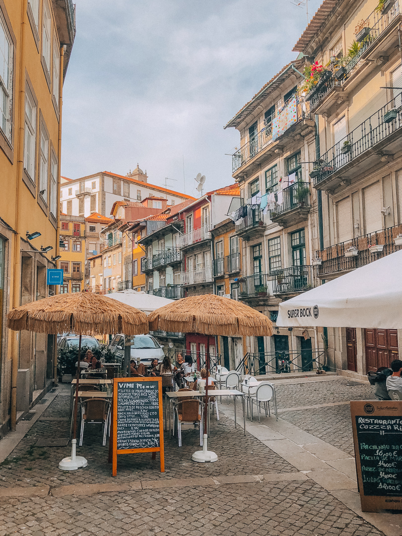 The charming and colourful side streets of Ribeira district in Porto, Portugal 
