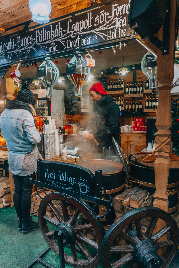 A hot mulled wine vender at one of the beautiful Budapest Christmas markets