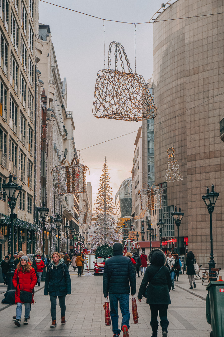 Christmas lights and displays along fashion street