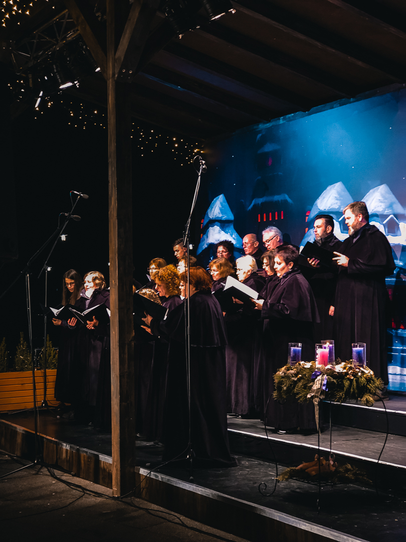 A choir sings Christmas Carols at one of the Budapest Christmas markets