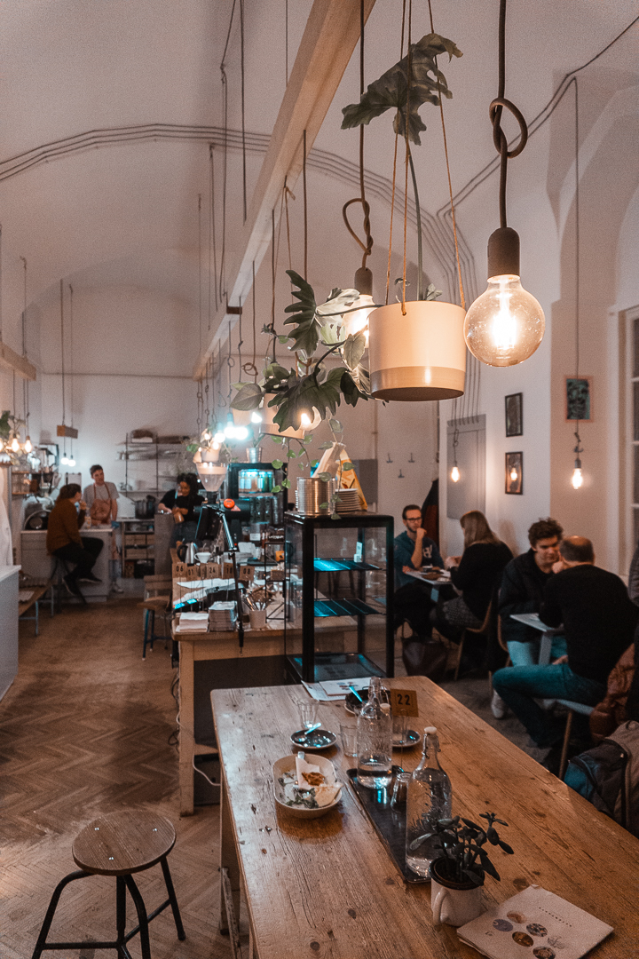 The coy interiors of Fekete Cafe in Budapest, Hungary