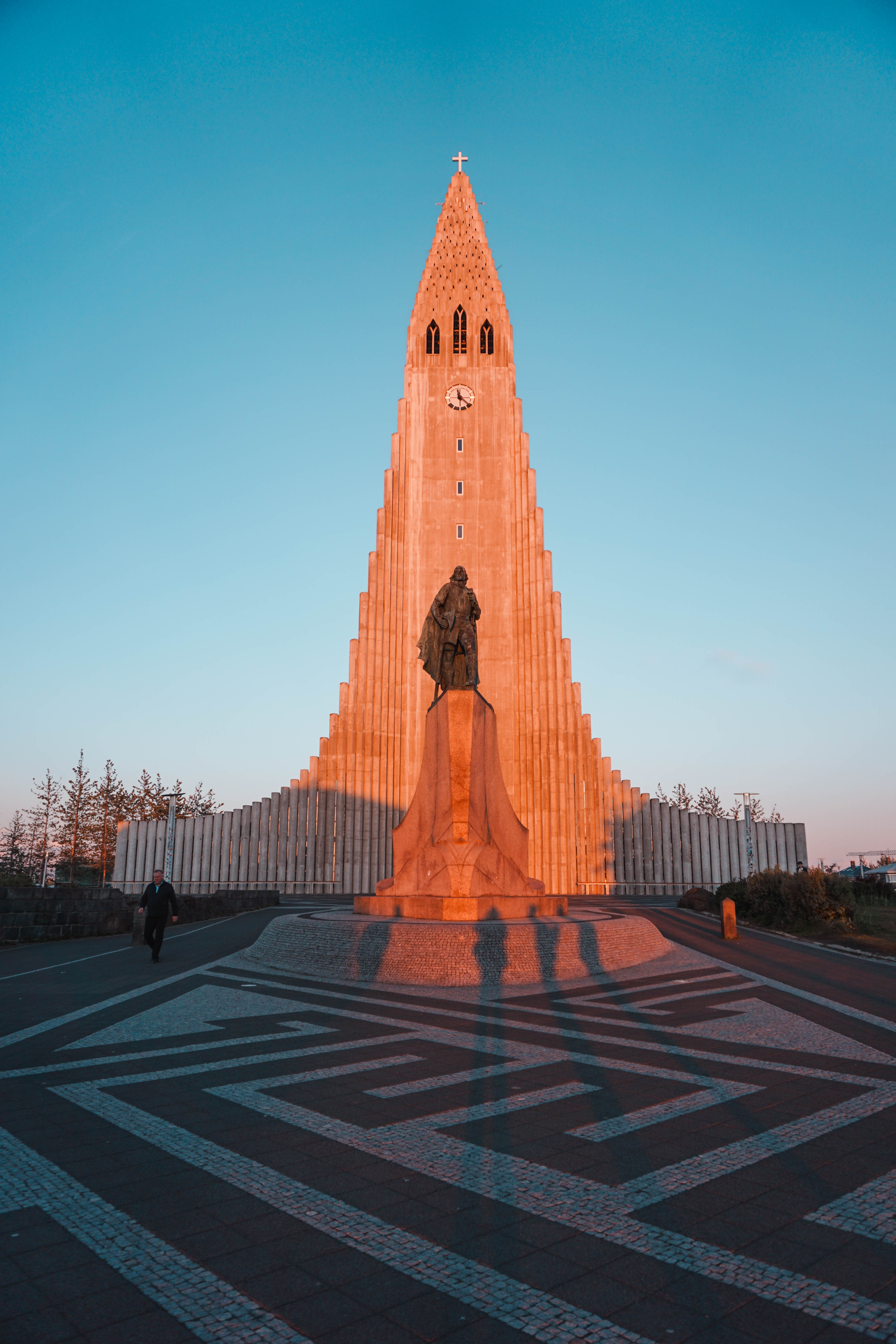 Hallgrímskirkja Church during the golden hour in Reykjavik's summer