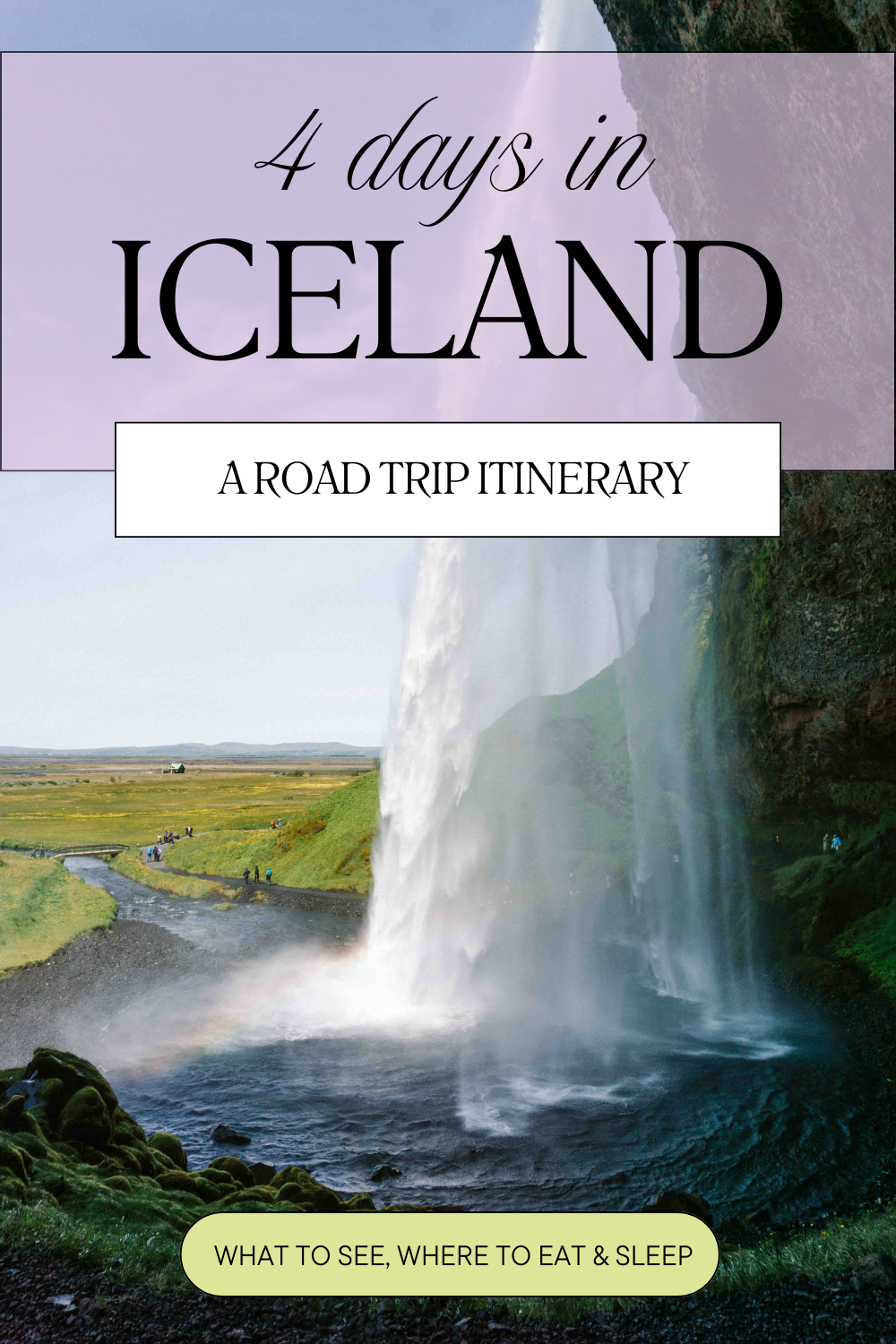 The view from behind Seljalandsfoss waterfall during Iceland road trip pin