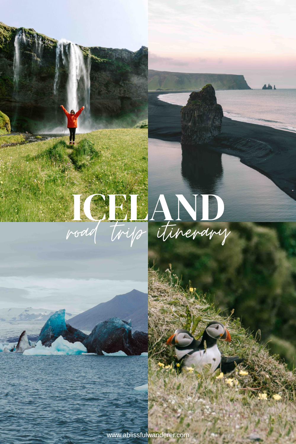 Four photos of our Iceland road trip itinerary pin